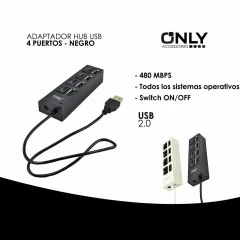ADAPTADOR HUB USB 4 PUERTOS - NEGRO