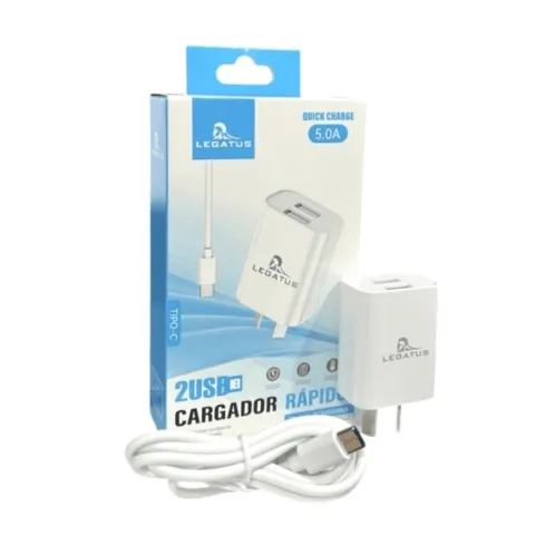 CARGADOR ROYAL TC - RC5005000B - 5A - 2 USB CABLE DESMONTABLE // TIPO C